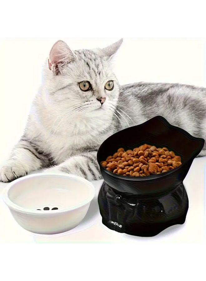 Black Elevated Cat Dog Bowls Set Anti Spill Ceramic Feeding Dish - Image 4