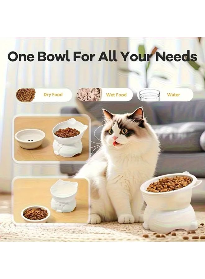 Black Elevated Cat Dog Bowls Set Anti Spill Ceramic Feeding Dish - Image 3