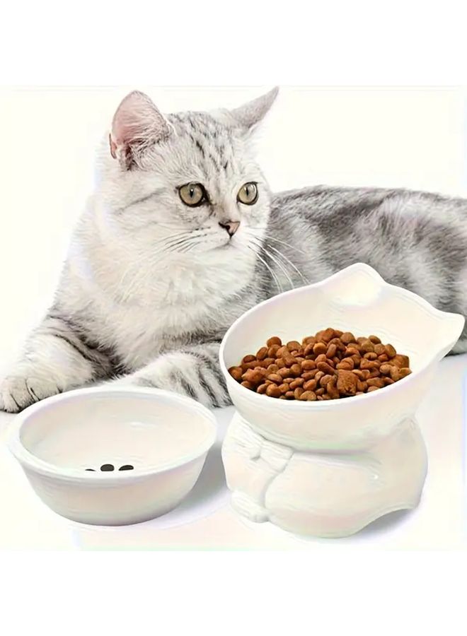 Black Elevated Cat Dog Bowls Set Anti Spill Ceramic Feeding Dish - Image 2