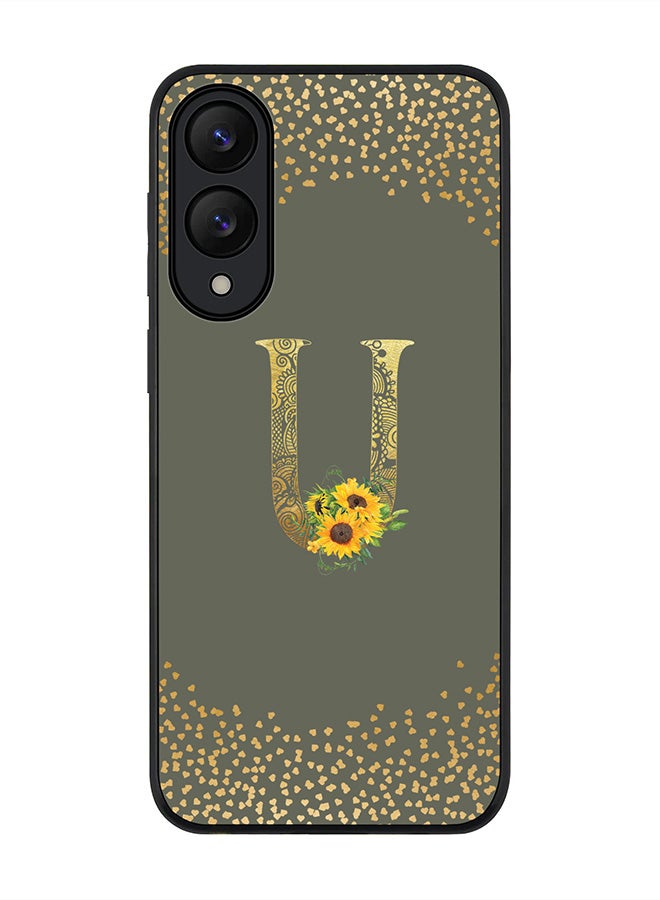 Stylizedd For Samsung Galaxy S25 Edge Case,Slim fit Camera Protection, Shockproof Thin Phone cover  - Custom Floral Monogram - U  (Olive Green )
