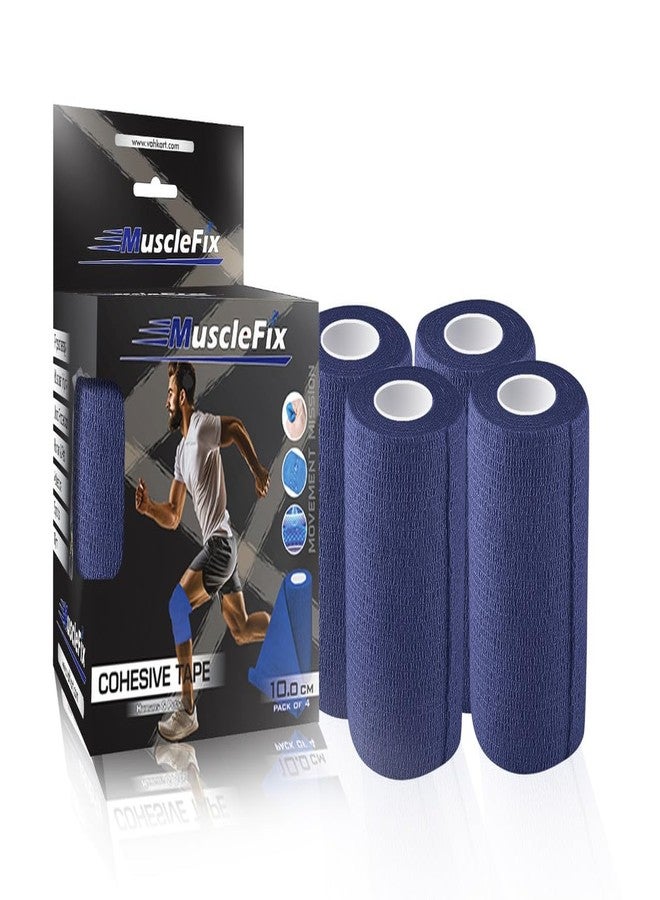 AGAM MuscleFix Breathable Self Adhesive Wrap, Athletic, Non Woven Cohesive Bandage - for Sports, First Aid Medical, Wrist, Swelling (10 cm X 4.5 mtr- Pack of 4) (Navy Blue) - Image 1