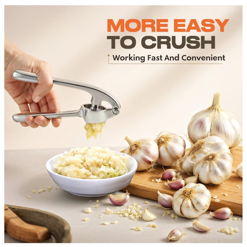 SRISE Kitchen Garlic Press, Rust Proof & Dishwasher Safe Garlic Mincer, Durable Garlic Crusher Set with Peelerï¼†Brush, Easy to Clean and Squeeze, Matte - Image 4