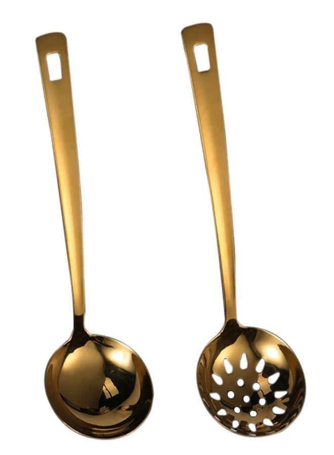 Forieru 2-Pack Gold Soup Ladle With Colander, 9.5 Inch Heavy Duty Stainless Steel Hotpot Serving Spoons, Kitchen Stirring Utensils (Gold) - Image 2