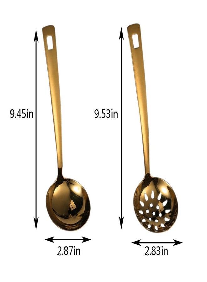 Forieru 2-Pack Gold Soup Ladle With Colander, 9.5 Inch Heavy Duty Stainless Steel Hotpot Serving Spoons, Kitchen Stirring Utensils (Gold) - Image 3