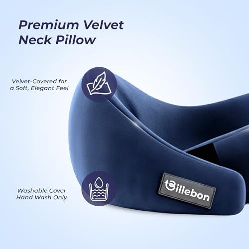 Billebon Gel Infused Memory Foam Neck Pillow, Travel Pillow with Adjustable Velcro Straps, Neck Pillow for Travelling & Flight Travel, Ergonomic Support for Comfort & Pain Relief (Navy Blue) - Image 3