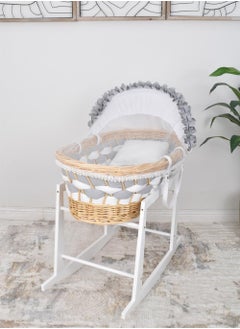 FUN MOMENT Bamboo Moses Basket with Wooden Rocking Base  - Image 1