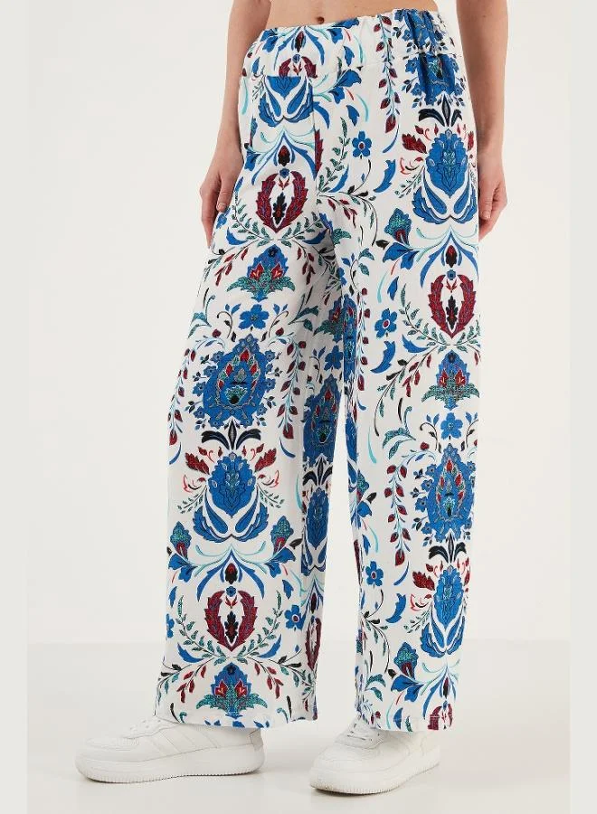 Lela Lela Patterned Elastic Waist Wide Leg Relaxed Fit Women's Trousers 5865217