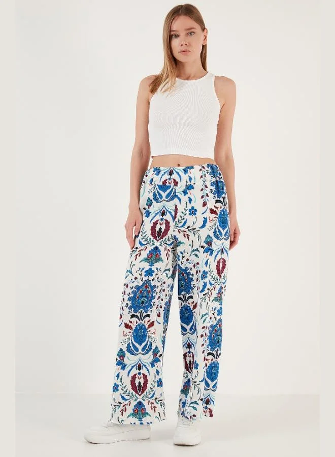 Lela Lela Patterned Elastic Waist Wide Leg Relaxed Fit Women's Trousers 5865217