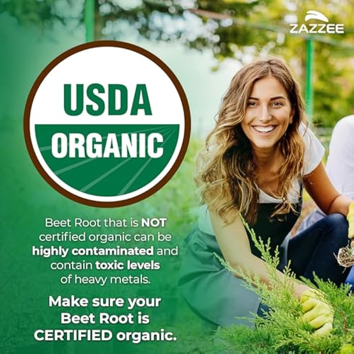 Zazzee USDA Organic Beet Root 8000 mg Strength 20:1 Extract, 120 Vegan Quick Release Capsules, Black Pepper Extract for Enhanced Absorption, Supports Nitric Oxide Production, Non-GMO, Made in The USA - Image 3