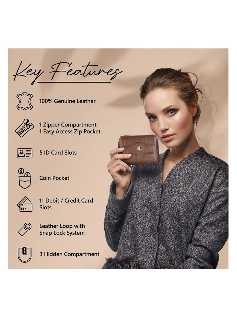 HAMMONDS FLYCATCHER wallet for women - Leather Ladies Wallet -Brushwood - 14 Card Slots - RFID Protection - 3 ID Card Slots - Women's Wallet -Button Closure -Hand Wallet- Daily Use, Money Purse | LW_5003MH | LRSK