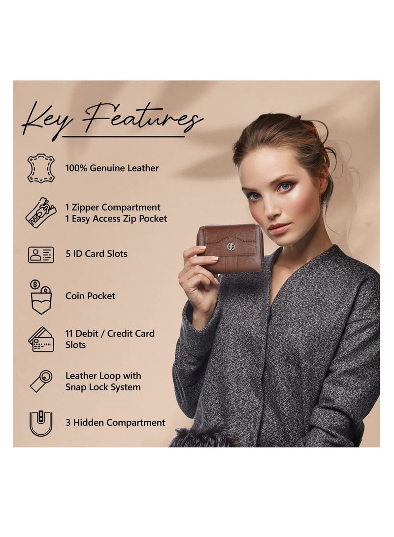 HAMMONDS FLYCATCHER wallet for women - Leather Ladies Wallet -Brushwood - 14 Card Slots - RFID Protection - 3 ID Card Slots - Women's Wallet -Button Closure -Hand Wallet- Daily Use, Money Purse | LW_5003MH | LRSK - Image 3