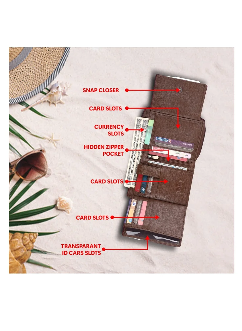 HAMMONDS FLYCATCHER wallet for women - Leather Ladies Wallet -Brushwood - 14 Card Slots - RFID Protection - 3 ID Card Slots - Women's Wallet -Button Closure -Hand Wallet- Daily Use, Money Purse | LW_5003MH | LRSK