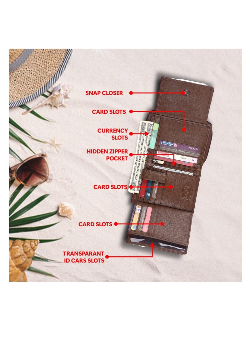 HAMMONDS FLYCATCHER wallet for women - Leather Ladies Wallet -Brushwood - 14 Card Slots - RFID Protection - 3 ID Card Slots - Women's Wallet -Button Closure -Hand Wallet- Daily Use, Money Purse | LW_5003MH | LRSK - Image 5