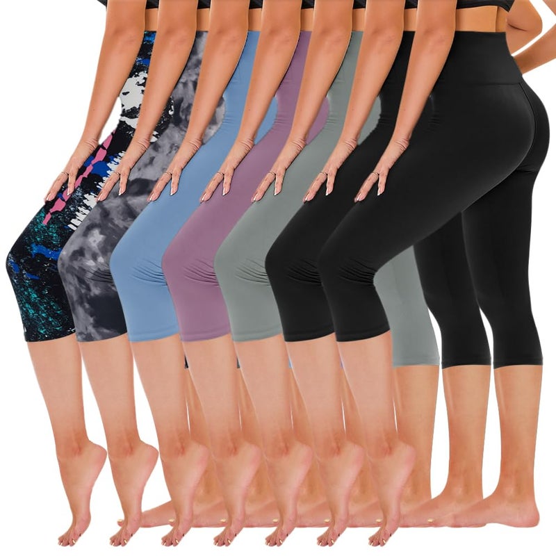TNNZEET 7 Pack Capri Leggings for Women High Waisted Soft Black Workout Yoga Pants - Image 2