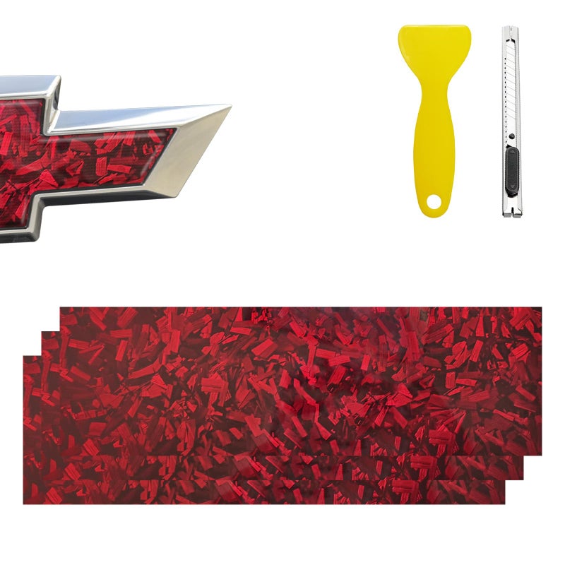 BLAKAYA Compatible with 118 x 4 Bowtie Emblem Wrap Kit for Chevy Logo Overlay Vinyl Wrap with Spatula and Cutter 3 Pcs Red Forged Carbon Fiber - Image 3