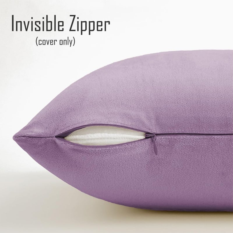 QUORGVES Light Purple Pillow Covers 22x22 Inch Pack of 2 Light Purple Throw Pillows for Couch Living Room Bed Bedroom Soft Velvet Square Throw Pillow Cover 22 x 22 Set of 2 - Image 3