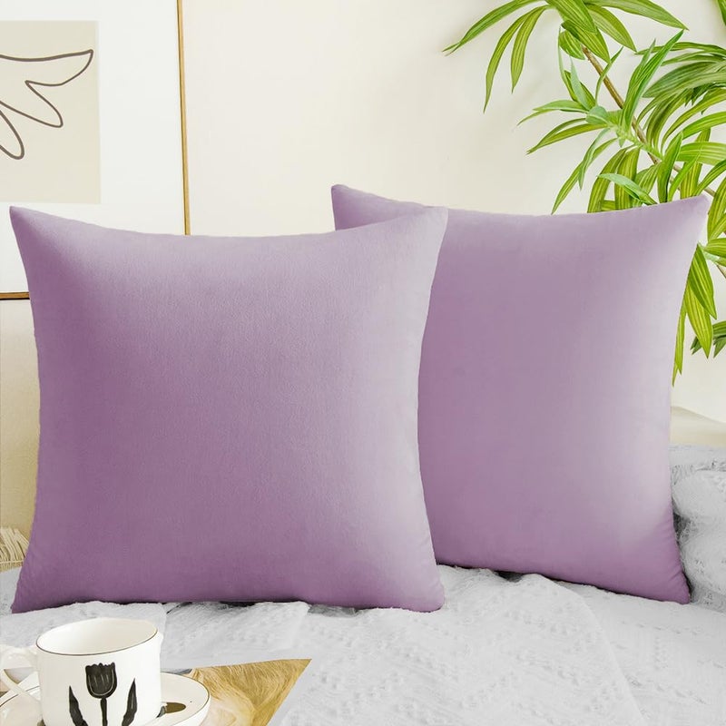 QUORGVES Light Purple Pillow Covers 22x22 Inch Pack of 2 Light Purple Throw Pillows for Couch Living Room Bed Bedroom Soft Velvet Square Throw Pillow Cover 22 x 22 Set of 2 - Image 1