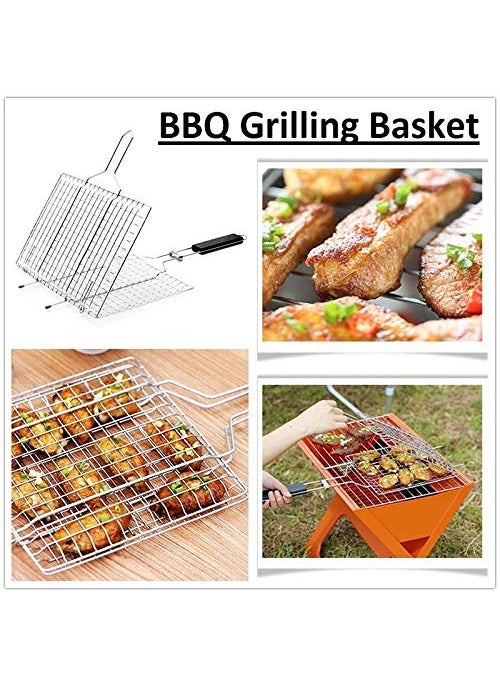 Vruta Vruta Outdoor BBQ Grill Fish Rack Barbecue Tool Grilling BasketNet with Wood Handle Multicolour  - Image 4