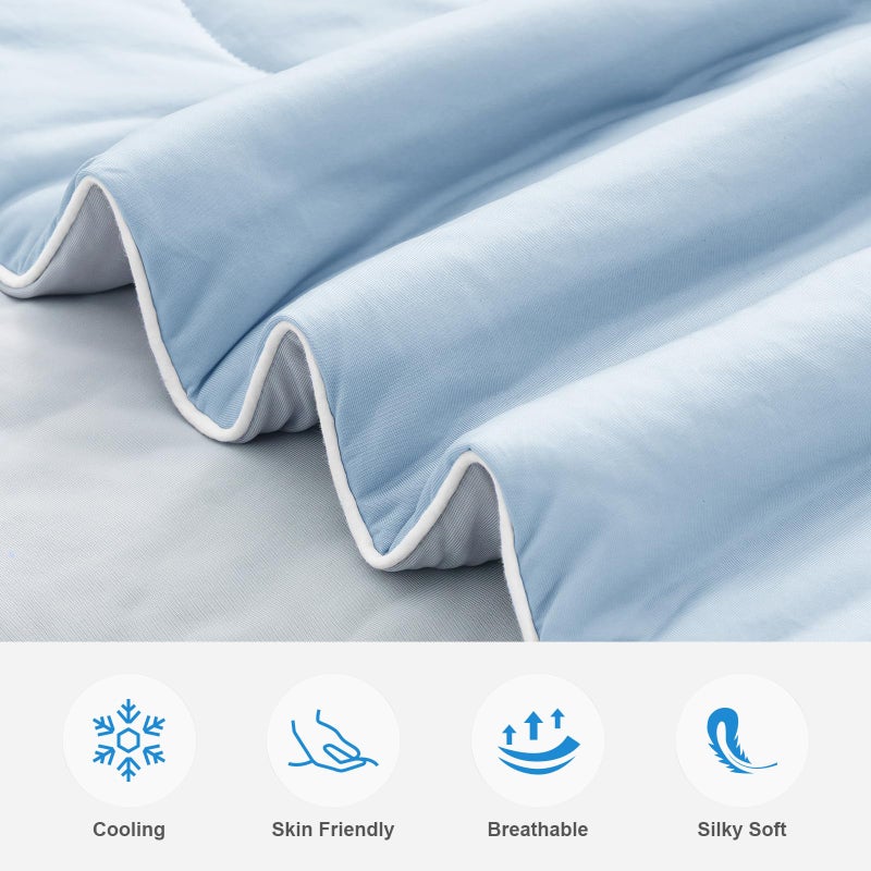 EASELAND Cooling Comforter Queen, Cold Touch Fabric Absorbs Body Heat, Double-Sided Cool Design Soft Fluffy Cooling Blanket for Night Sweats Hot Sleeper (Blue, Queen(90"x90")) - Image 2