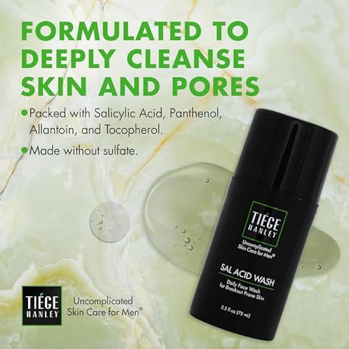 Tiege Hanley Salicylic Acid Cleanser for Men - Gentle & Deep Cleansing Face Wash for Clear Skin - Prevent Breakouts & Helps Control Oil Production, Minimizing Blackheads & Reduce Pore Size - Image 4