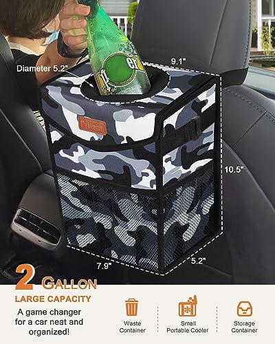 Pritent Car Trash Can with Lid Cute Leakproof Car Trash Garbage Bag Hanging Vehicle Trash Bin Small Portable Automotive Garbage Cans Organizer for BackFront SeatConsoleTrapezoidCamo Grey - Image 3