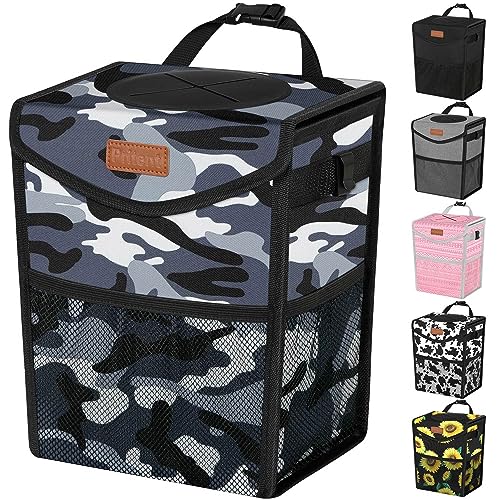 Pritent Car Trash Can with Lid Cute Leakproof Car Trash Garbage Bag Hanging Vehicle Trash Bin Small Portable Automotive Garbage Cans Organizer for BackFront SeatConsoleTrapezoidCamo Grey - Image 1
