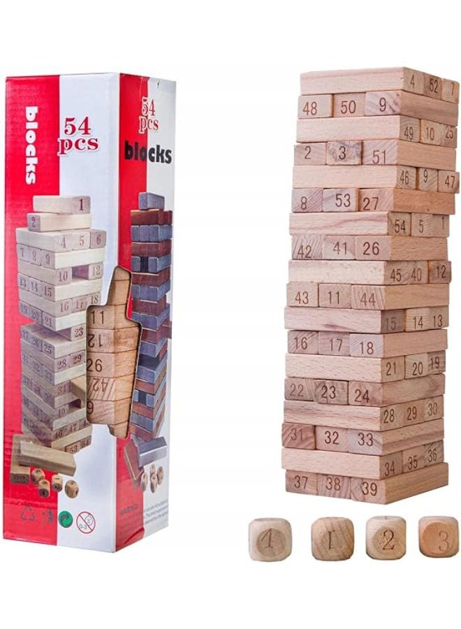 Vaghasiya Sales® Wooden Blocks Game for Kids,Game Traditional Blocks Truth and Dare Game for Everyone 54 Wooden Blocks with Dices Animal Game