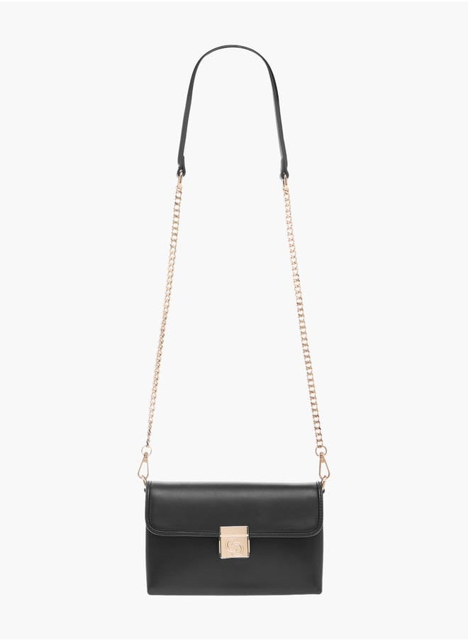Celeste Solid Crossbody Bag with Chain Strap and Flap Closure  - Image 2
