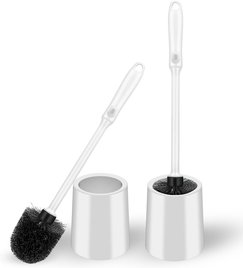AONEZ Toilet Brush and Holder Set, 2 Pack Long Handle Non-Slip Grip Toilet Bowl Brush​, Hard Toilet Brush, Deep Cleaning for Bathroom, Easy to Assemble White - Image 1