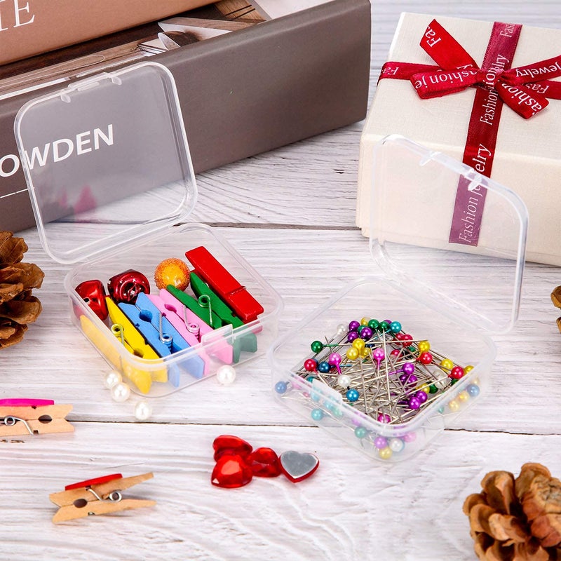 Satinior 24 Packs Small Clear Plastic Beads Storage Containers Box with Hinged Lid for Storage of Small Items, Crafts, Jewelry, Hardware(2.12 x 2.12 x 0.79 Inches) - Image 3