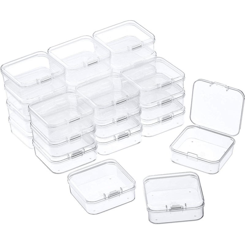 Satinior 24 Packs Small Clear Plastic Beads Storage Containers Box with Hinged Lid for Storage of Small Items, Crafts, Jewelry, Hardware(2.12 x 2.12 x 0.79 Inches) - Image 1