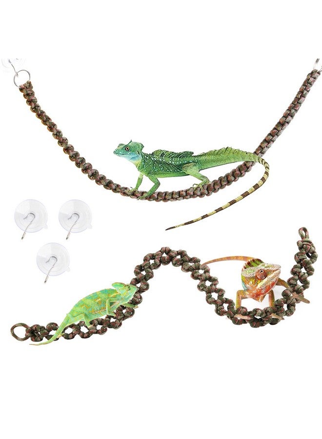 FiveBull 2 Pcs Reptile Vines for Climbing Bendable Jungle Vines Made of Handmade Umbrella Cord Weaving Rope Decor with 3 Suction Cup Accessories for Chameleon Crab Lizards Snakes Gecko Frog Hermit Crab - Image 1