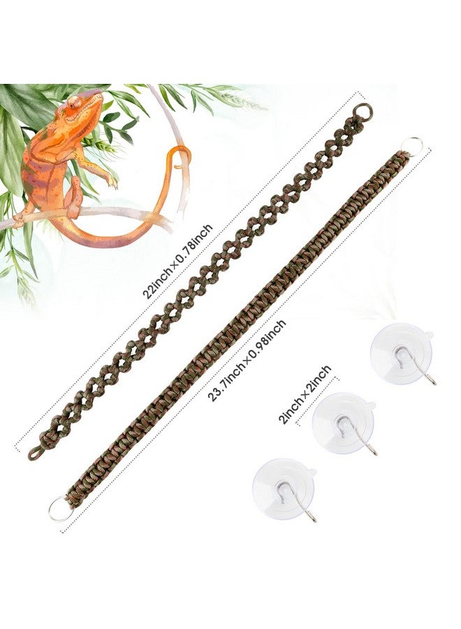FiveBull 2 Pcs Reptile Vines for Climbing Bendable Jungle Vines Made of Handmade Umbrella Cord Weaving Rope Decor with 3 Suction Cup Accessories for Chameleon Crab Lizards Snakes Gecko Frog Hermit Crab - Image 2