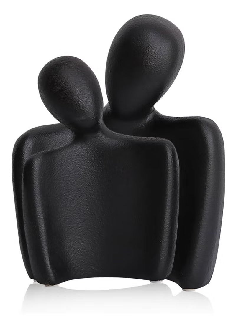 XiuWoo 2 Pieces Modern Home Decor Sculptures Statues Contemporary Sculpture Couple Art Ceramic Sculpture Romantic Love Statue Figurine for Home Bedroom Livingroom Office Decor, Black - Image 1