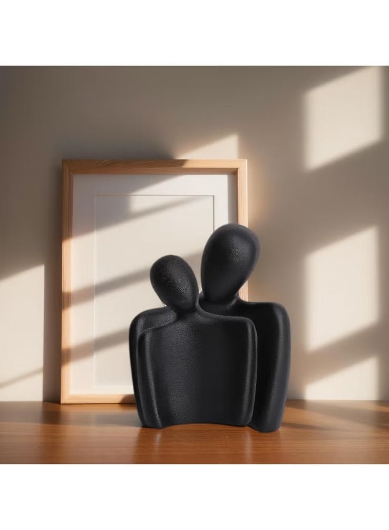 XiuWoo 2 Pieces Modern Home Decor Sculptures Statues Contemporary Sculpture Couple Art Ceramic Sculpture Romantic Love Statue Figurine for Home Bedroom Livingroom Office Decor, Black - Image 2