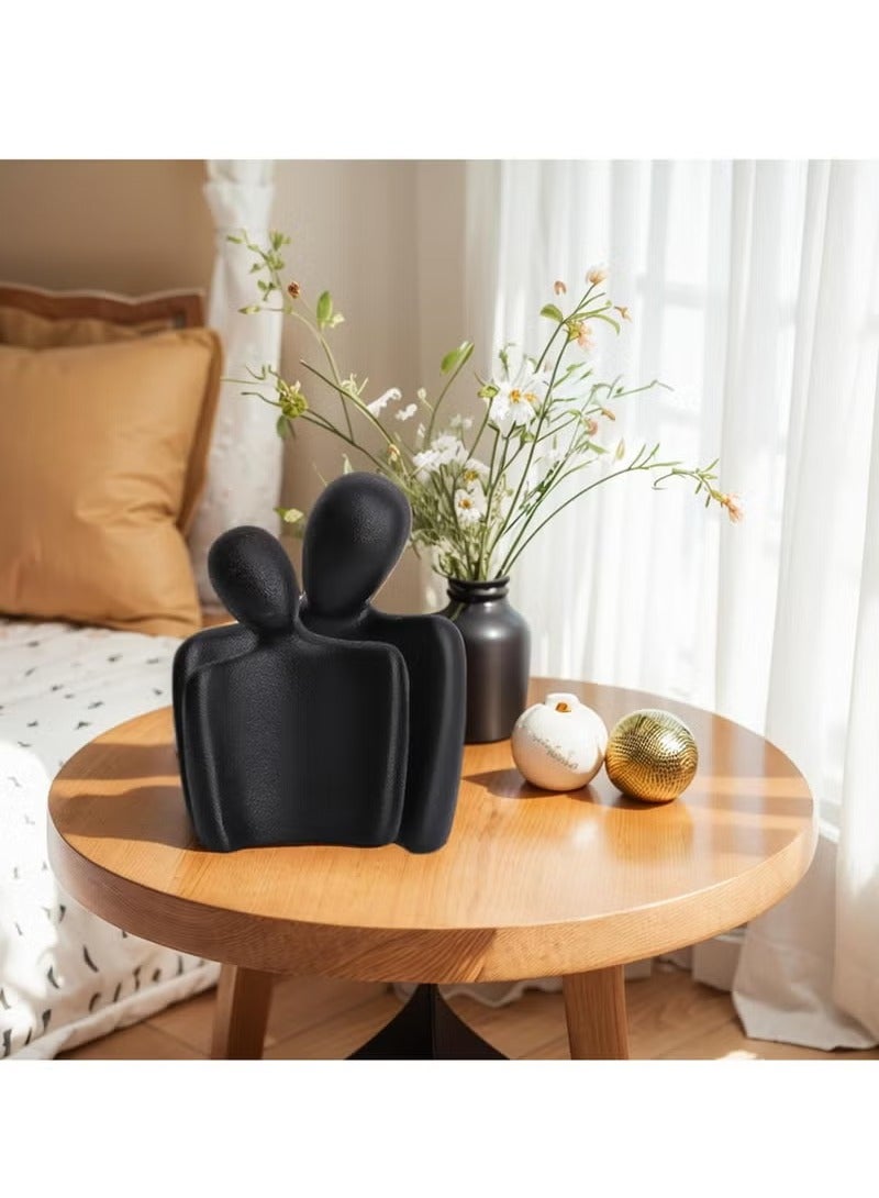 XiuWoo 2 Pieces Modern Home Decor Sculptures Statues Contemporary Sculpture Couple Art Ceramic Sculpture Romantic Love Statue Figurine for Home Bedroom Livingroom Office Decor, Black - Image 3