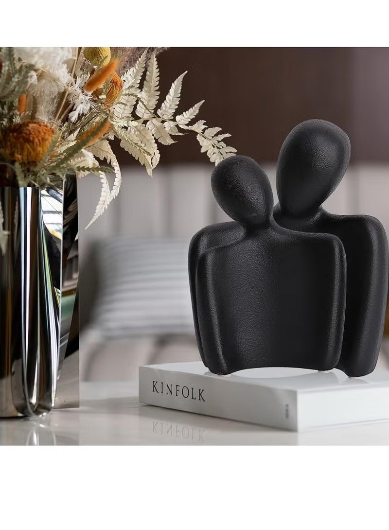 XiuWoo 2 Pieces Modern Home Decor Sculptures Statues Contemporary Sculpture Couple Art Ceramic Sculpture Romantic Love Statue Figurine for Home Bedroom Livingroom Office Decor, Black - Image 4