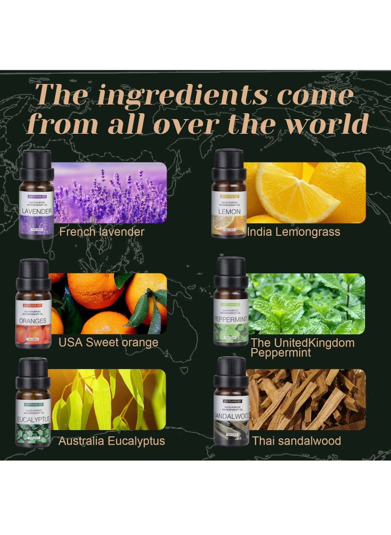 SKY-TOUCH - 6 pieces of 10 mL essential oils for water-soluble aromatherapy Sandalwood, Sweet Orange, Lavender, Eucalyptus, Lemon, and Mint essential oils Humidifier and Aroma Diffuser Oil for Aromather - Image 1