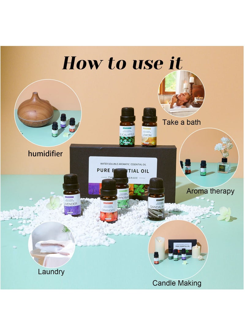 SKY-TOUCH - 6 pieces of 10 mL essential oils for water-soluble aromatherapy Sandalwood, Sweet Orange, Lavender, Eucalyptus, Lemon, and Mint essential oils Humidifier and Aroma Diffuser Oil for Aromather - Image 1