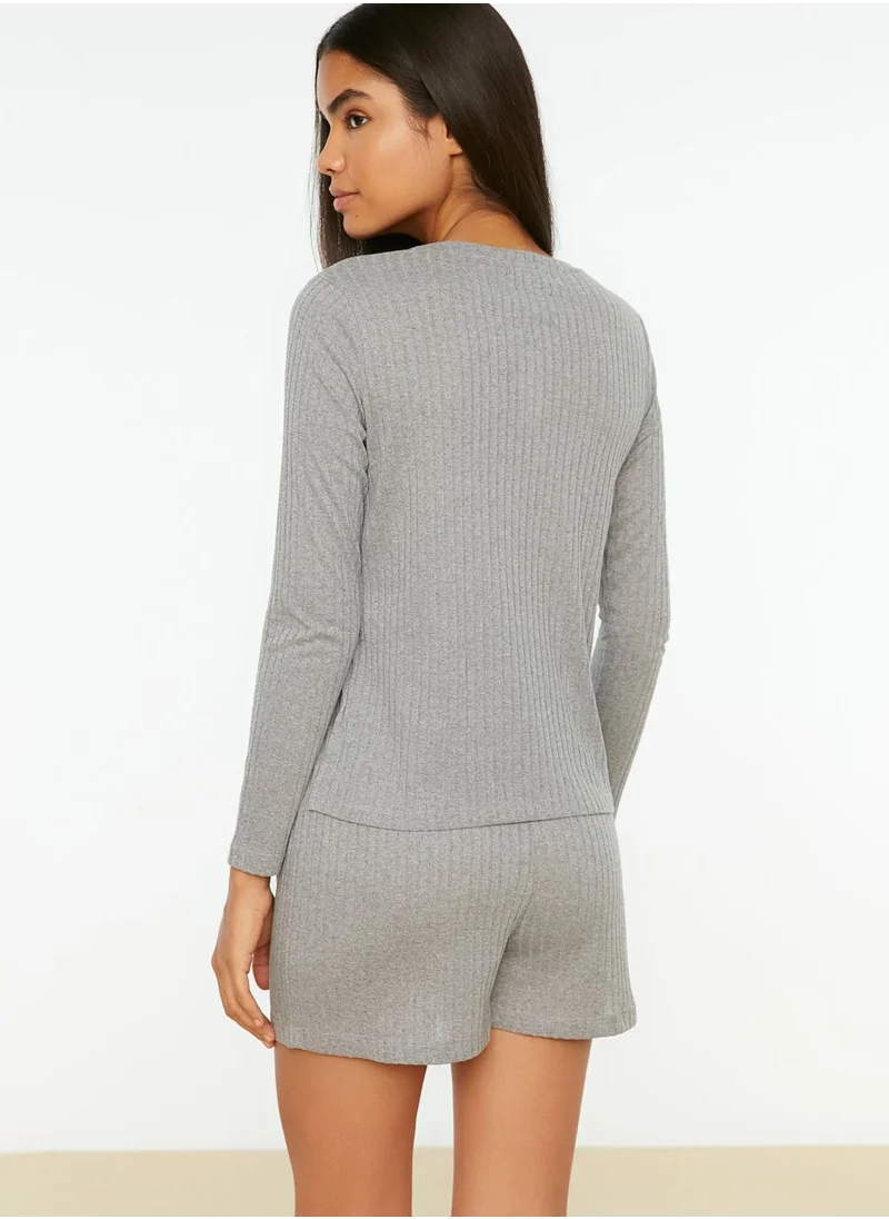 trendyol Round Neck Knitted Top & Shorts Set