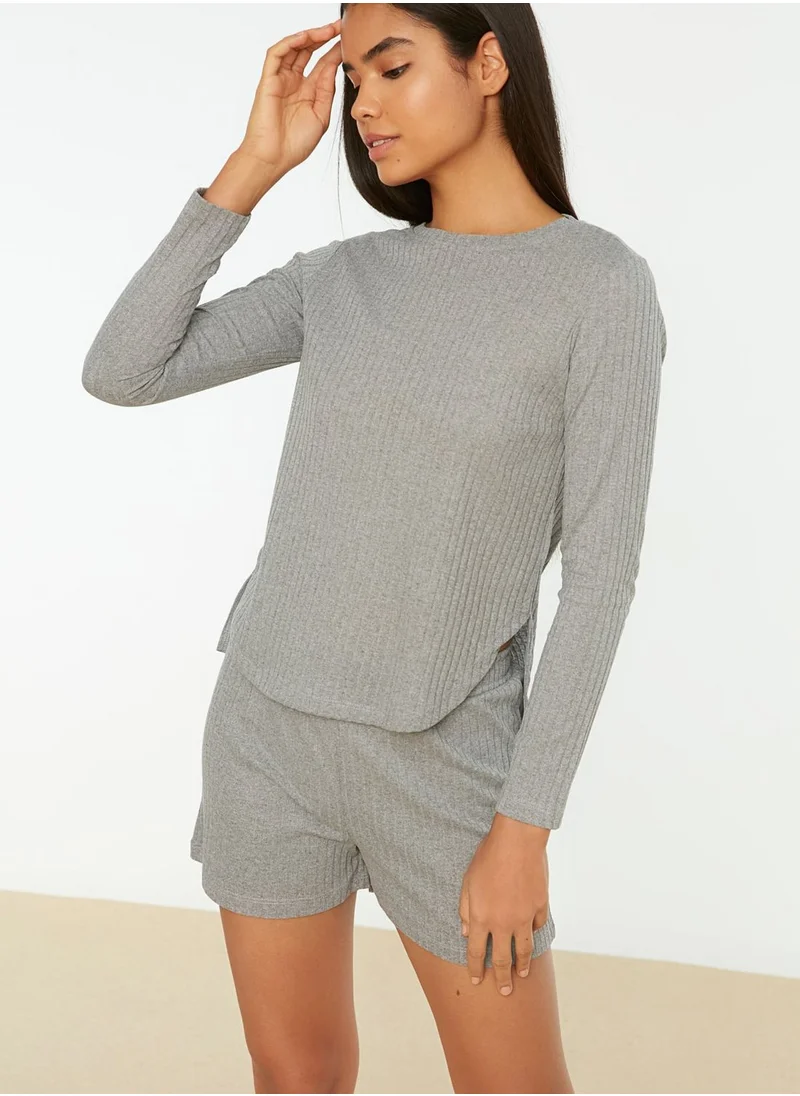 trendyol Round Neck Knitted Top & Shorts Set