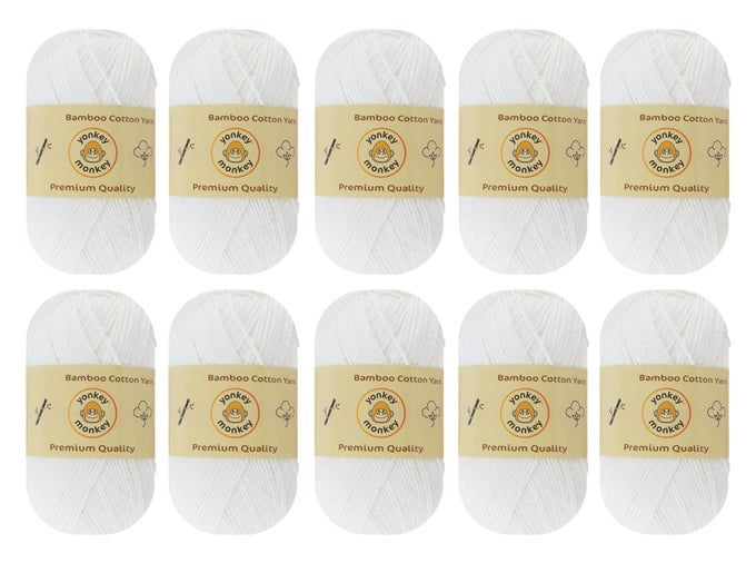 10PACK OF 500 GRAMS YARN 70 RAYON DERIVED FROM BAMBOO 30 COTTON IMPORTED WHITE 9013
