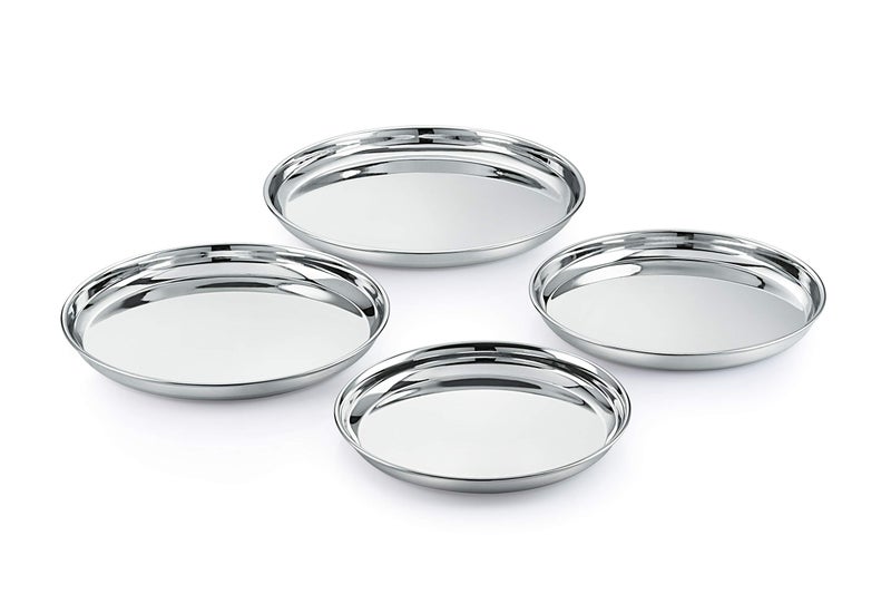 neelam Stainless Steel 15, 22 Gauge N.P. Thali, Perfect for Daily Use, Special Occasions, Durable Quality Food Grade Material, Stylish Look, Ideal for Home & Restaurant, Use for Lunch 33 cm, Set of 4 - Image 1