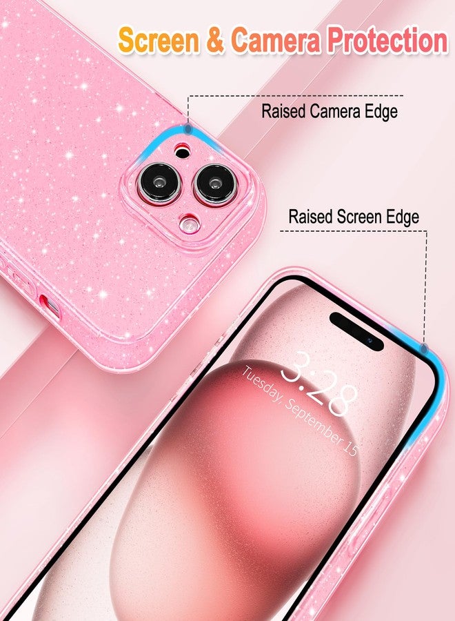 Hython Case for iPhone 15 Case Glitter Cute Sparkly Shiny Bling Sparkle Phone Cases 6.1", Thin Slim Fit Soft TPU Bumper Shockproof Rubber Protective Cover for Women Girls Girly, Bright Pink - Image 3