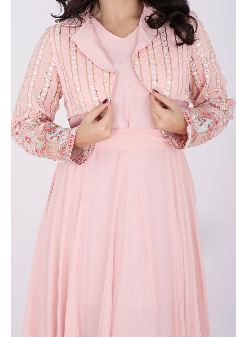 اكسا فستان مطرز بنقوش عصرية من قطعتين - Image 2