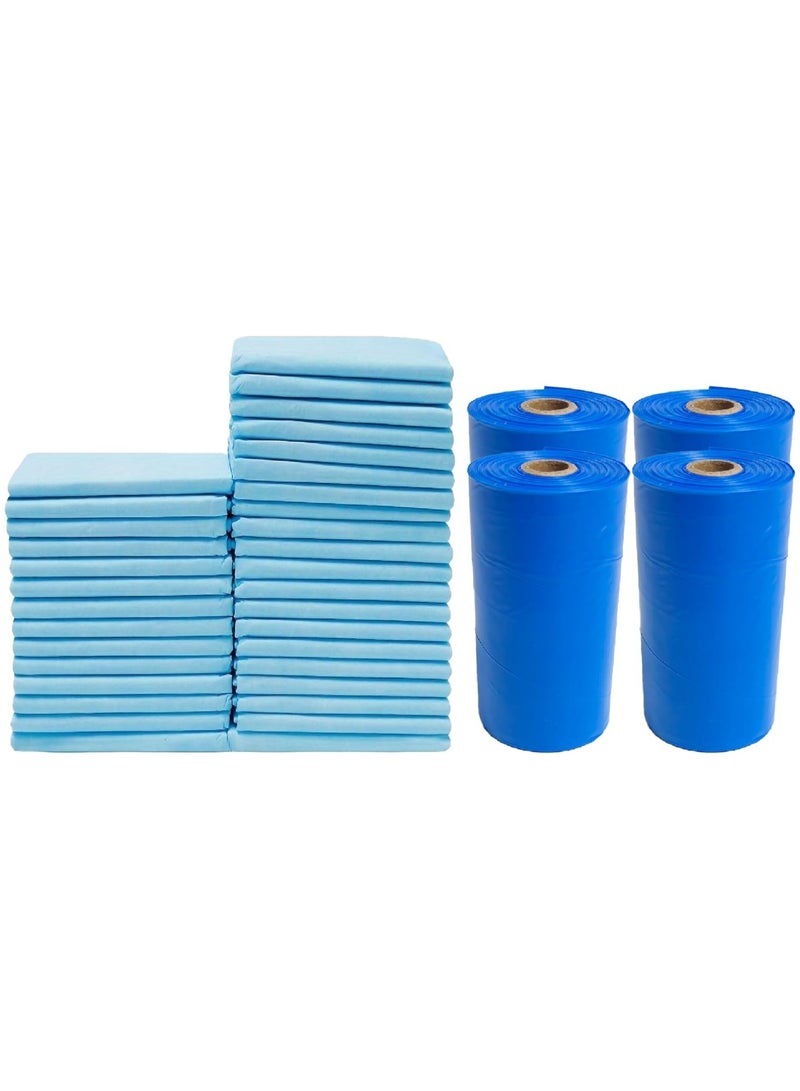 لطف وحضن كيوت آند كدل – 60 مفرش تغيير أزرق للاستعمال مرة واحدة (60×45 سم) مع 60 كيس حفاضات معطر – أزرق – ناعمة، مانعة للتسرب وسهلة الاستخدام - Image 1