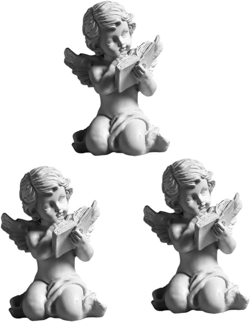 klarako 3pcs Adornment Creative Style for Handicraft Home Outdoor Party Model Prop White Office Guardian Indoor Wing European- Angel Praying B Garden Small Bookend Statuette Figures - Image 1