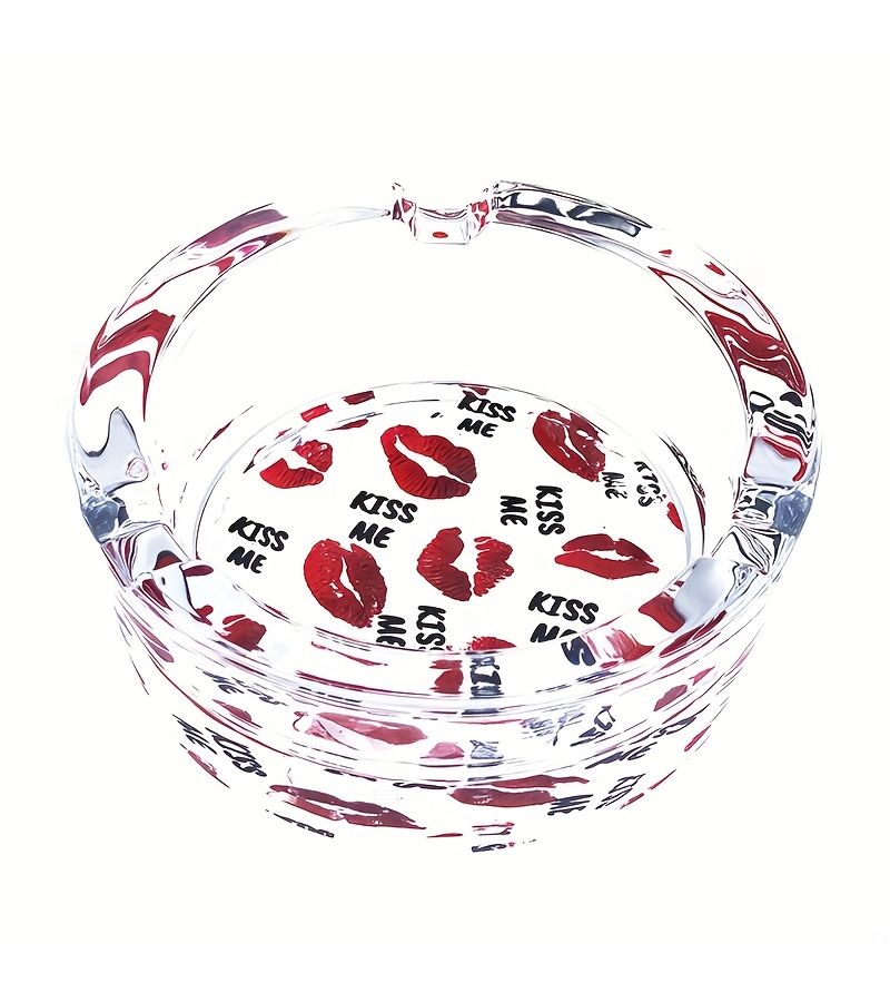 Sexy Red Lips Pattern Glass Ashtray 3.34 Inch Round Decorative Ashtray Halloween Gift Creative Birthday Present - Image 5
