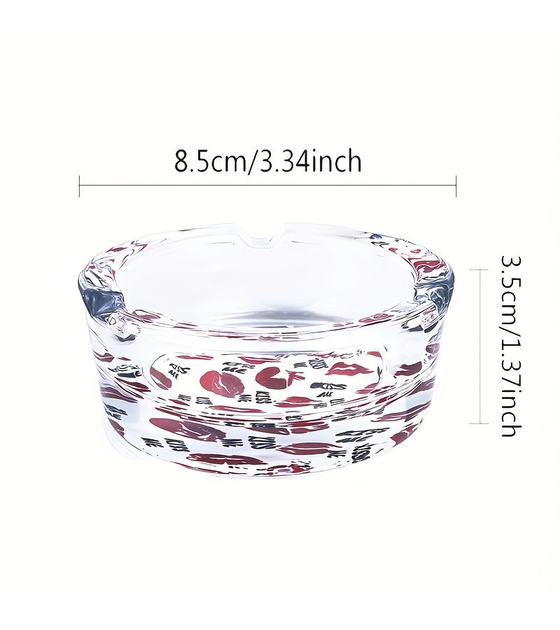 Sexy Red Lips Pattern Glass Ashtray 3.34 Inch Round Decorative Ashtray Halloween Gift Creative Birthday Present - Image 3