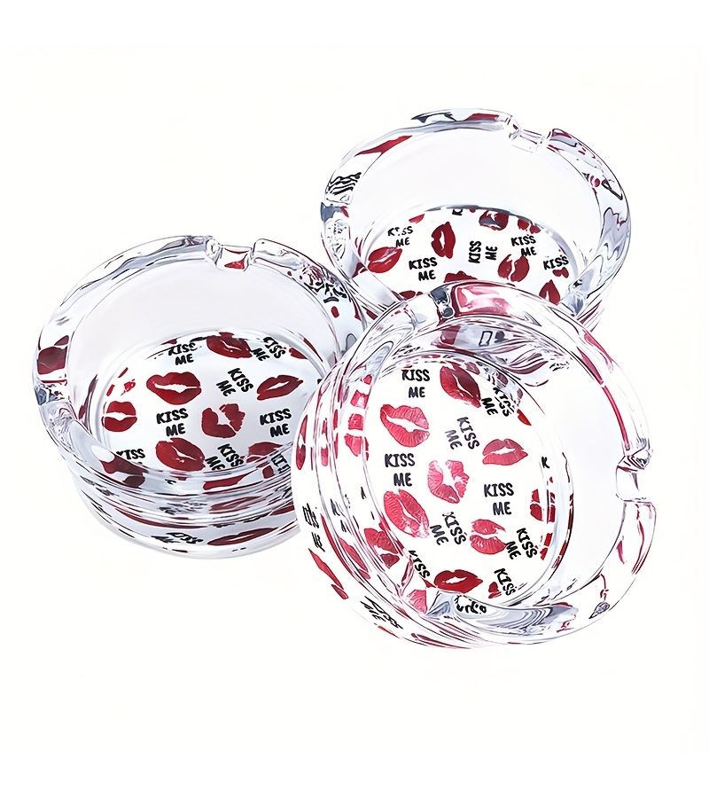 Sexy Red Lips Pattern Glass Ashtray 3.34 Inch Round Decorative Ashtray Halloween Gift Creative Birthday Present - Image 4